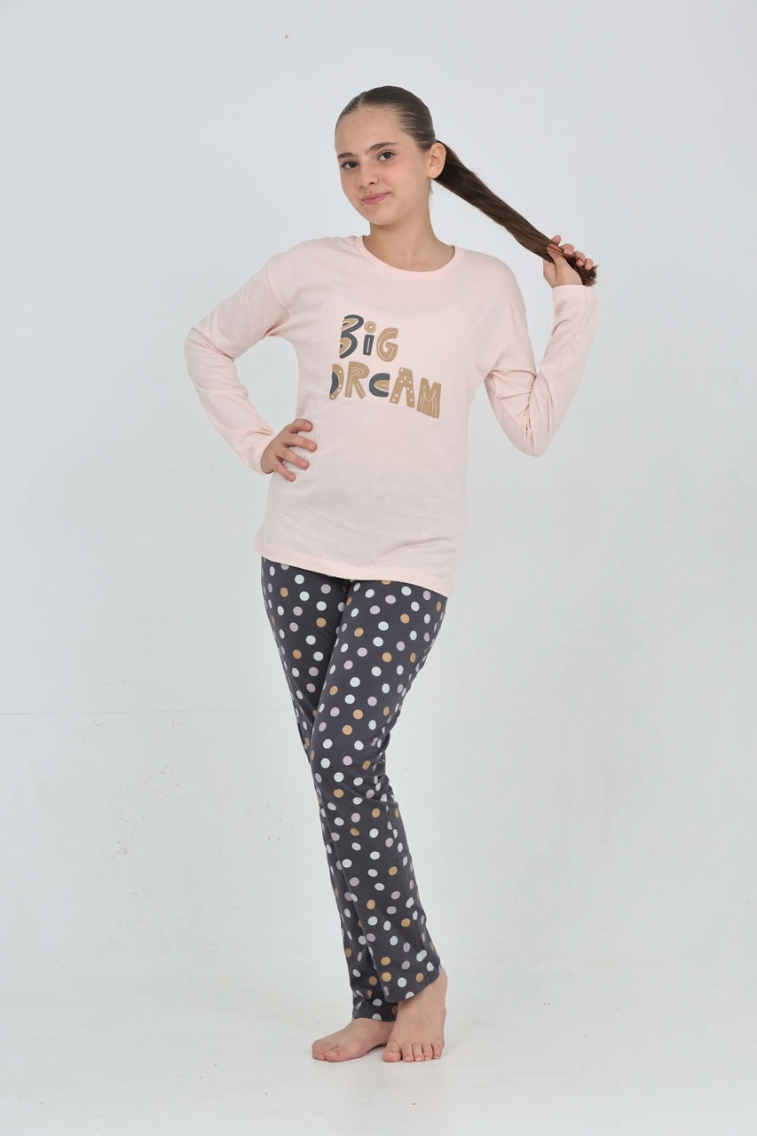 Toontoy Kız Çocuk Big Dream Baskılı Pijama Takım Pudra