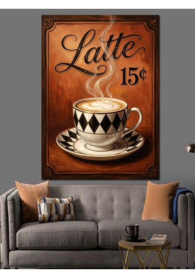 Latte 15 Cent Tabela Dekoratif Kanvas - Mdf Ahşap Tablo