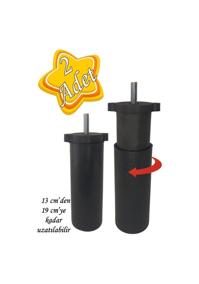 2 Adet Ayarlı Destek Ayağı 13 X 19 Cm Siyah Gizli Ayak M8 Civata Incediş Mobilya Kanepe Baza Koltuk Diğer