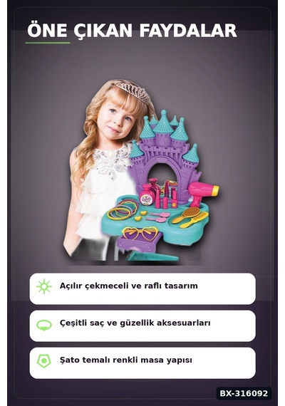 Candy Ken Oyuncak Şato Güzellik Masası 66 Cm - Kız Çocuk Makyaj Oyun Seti Bx-316092