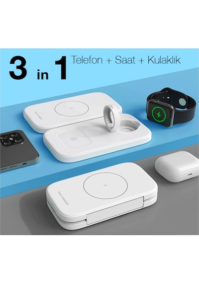 Ally W66 15W 3 In1 Android + Apple Uyumlu iPhone Taşınabilir Mini Kablosuz Hı