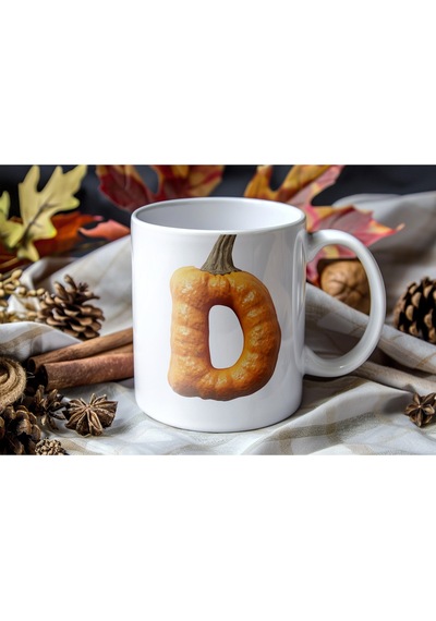 D Baş Harf Bal Kabağı Şekilli Kupa Bardak - Kişiye Özel Cadılar Bayramı / Halloween Konsept Beyaz