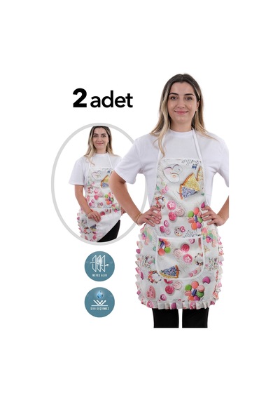 Jarse Frilly İkili Paket Sıvı Geçirmez Su Geçirmez Mutfak Önlüğü Macaron