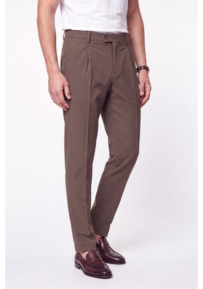 Comfort Fit Rahat Kalıp Pileli Esnek Pamuklu Çizgili Camel Jogger Pantolon P 1218 Comfort Fit Rahat Kalıp Pileli Esnek Pamuklu Çizgili Camel Jogger Pantolon P 1218
