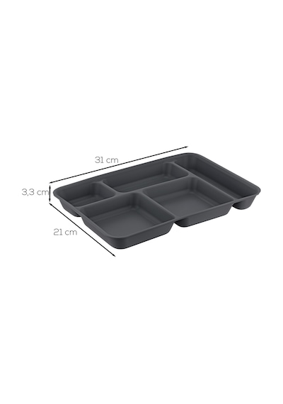 Porsima 5 Bölmeli Bpa İçermez Lüks Plastik Piknik Yemek Servis Tabağı-tabldot Servis Tabağı Antrasit-21 31 3,5 Cm