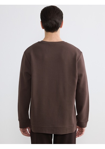 Lcw Eco Kahverengi Bisiklet Yaka Uzun Kollu Fitilli Erkek Sweatshirt