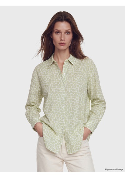 Lcw Modest Yeşil Desenli Oversize Kadın Gömlek Tunik