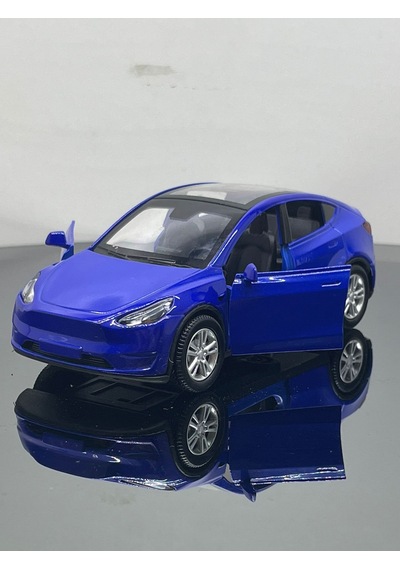 Tesla Model Y Koleksiyonluk Metal Sesli Işıklı Diest Car Oyuncak Model Araba 12 Cm - Mavi