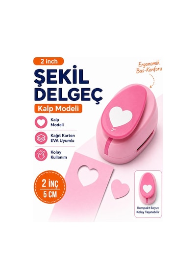 Ofisinn Şekilli Mega Boy Delgeç/şekilgeç 5 Cm Kalp Pembe