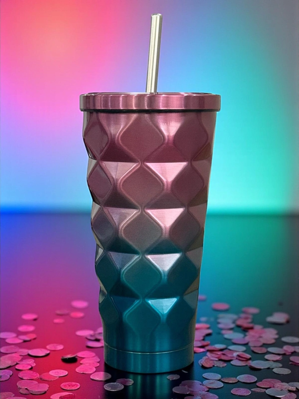 Blueberry Renkli Geometrik Pipetli Termos 500 Ml-soğuk Ve Sıcak İçecekler İçin Lacivert - Kırmızı