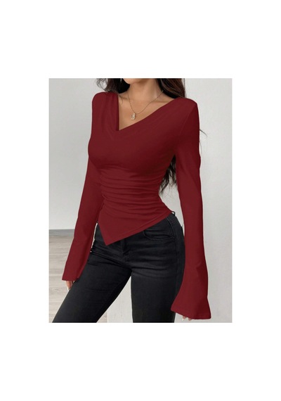 Cool Tarz Değiştirilebilir Omuz Detaylı Uzun Kollu Bluz Bordo Bordo