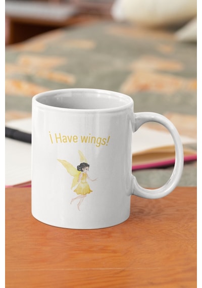 I Have Wings Peri Baskılı Eğlenceli Kupa Bardak Beyaz