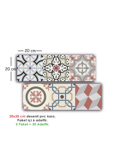 Kendinden Yapışkanlı Pathwork Desenli Pvc Karo 20x20 Cm 5 Li Paket
