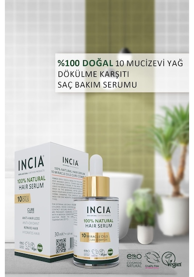 INCIA %100 Doğal Saç Bakım Serumu Biberiye Yağı Saç Dökülmesi Karşıtı 10 Değerli Yağ 30 ML