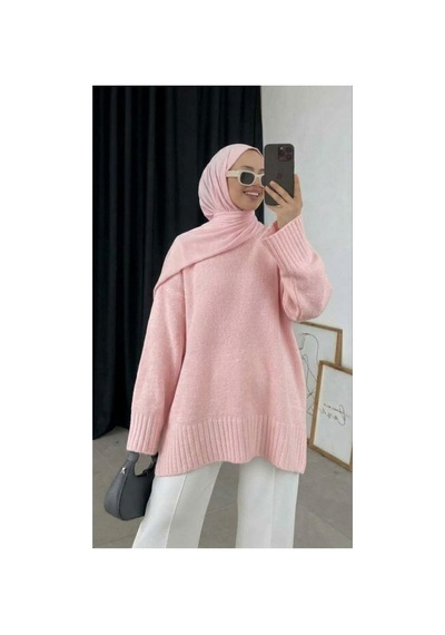 Bomii Kadın Şardonlu Kazak Uzun Pembe - 936904603 Pembe