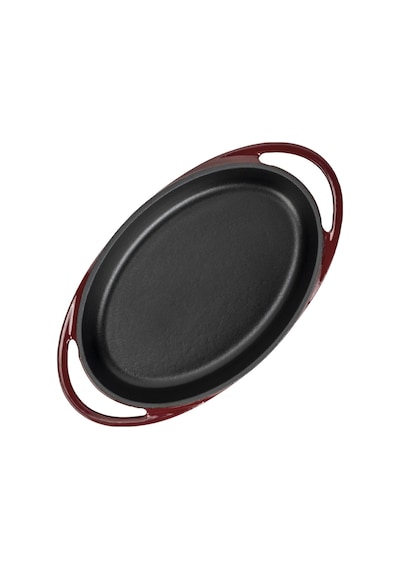 Lava Döküm Oval Sahan Döküm Demir Yekpare Çift Kulplu Ölçü 21x14cm. Bordo