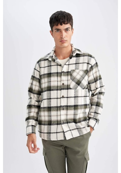DeFacto Regular Fit Normal Kesim Kareli Oduncu Flanel Uzun Kollu Gömlek D1659AX24AUKH206 Haki