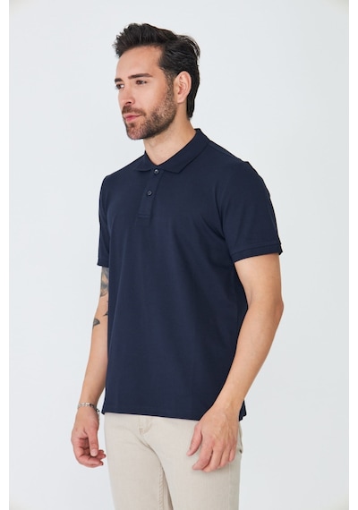 Lacivert Klasik Yaka Çift Düğmeli Polo Yaka T-shirt