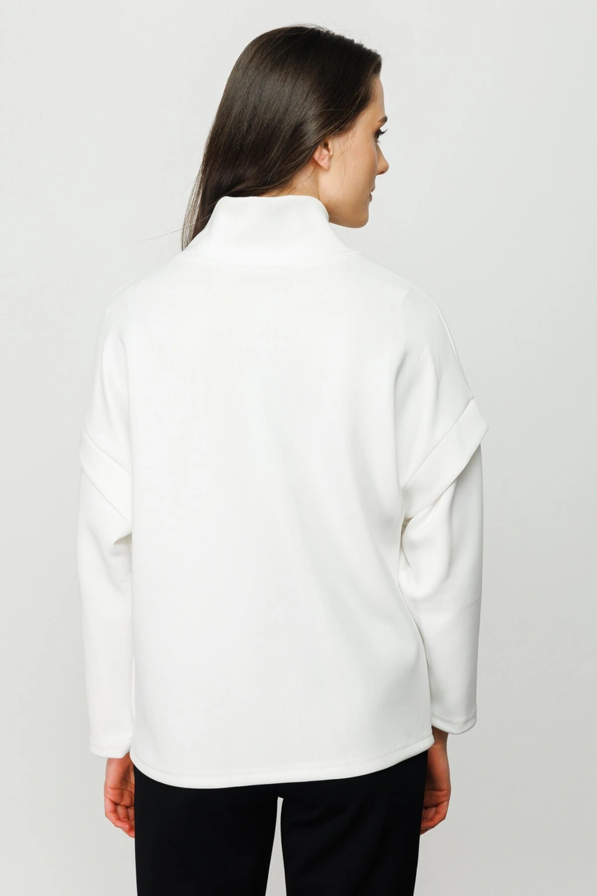 Kadın Yakası Bağcıklı Scuba Oversize Spor Şık Tasarım Sweatshirt Beyaz