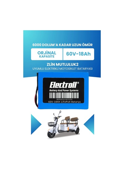 Zlin Mutluluk2 Batarya Standart Kapasite Lifepo4 60v 18ah Elektrikli Motosiklet Bataryası