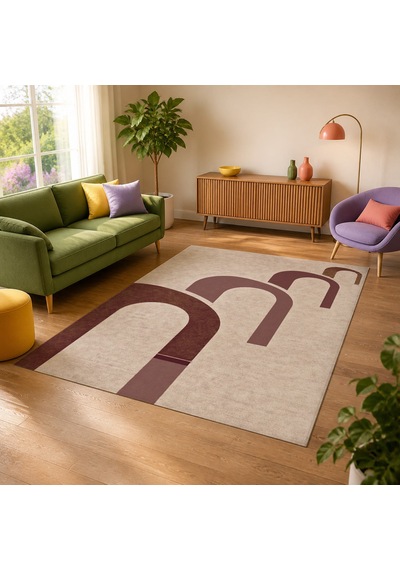 Kartela Halı Yankı Kemer Desenli Modern Halı Bordo Kaymaz Taban Makinede Yıkanabilir 100x150 Cm
