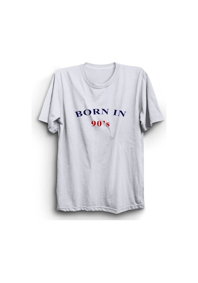 Stoned&Fame Born In 90's Baskılı Unisex %100 Pamuk Beyaz T-shirt Beyaz