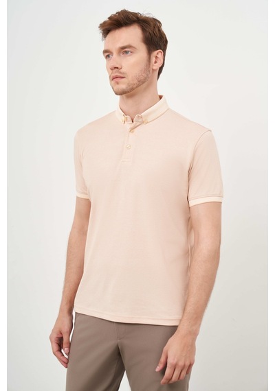 Morven Erkek Somon Trend Merserize Düz Düğmeli Yaka Dynamic Fit T-shirt 24ys018011156 Somon