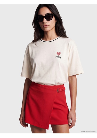 Lcw Vision Ekru Paris Baskılı Oversize Kadın Tişört
