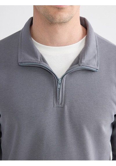 Lcwaıkıkı Classic Gri Dik Yaka Uzun Kollu Erkek Kalın Sweatshirt