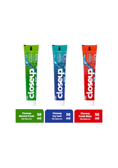 Close Up Diş Macunu Fresh Blast 50 ML + Close Up Diş Macunu Icy Cool 50 ML + Close Up Diş Macunu Menthol Fresh 50 ML