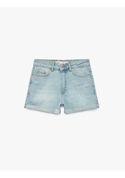 Koton Pamuklu Yüksek Bel Slim Fit Duble Paça Mini Denim Şort Açık İndigo 6sal40005md Koton Pamuklu Yüksek Bel Slim Fit Duble Paça Mini Denim Şort Açık İndigo 6sal40005md