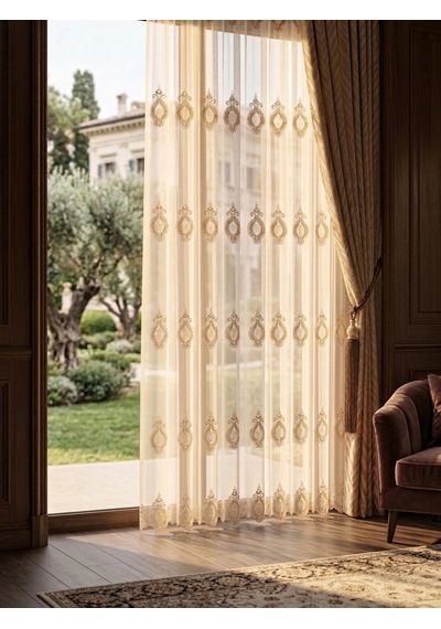 Nivemeshome Sardes 703 Gold 1/2,5 Pileli Tül Perde Çok Renkli