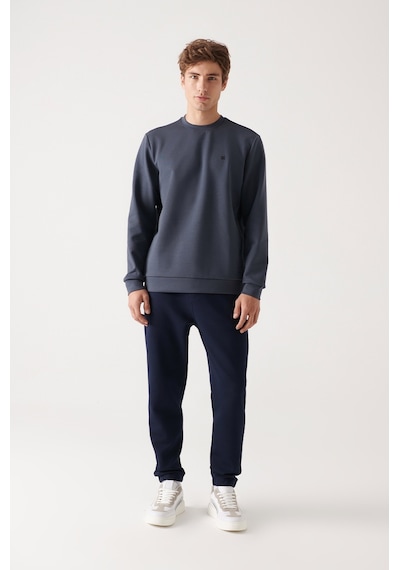 Avva Erkek Antrasit Sweatshirt Bisiklet Yaka Esnek Yumuşak Doku İnterlok Kumaş Standart Fit Normal Kesim B001100 Antrasit