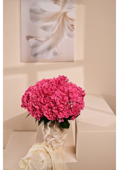 Fuşya Yapay Ortanca Çiçeği 5 Dallı Premium Canlı Islak Dokulu 42 Cm