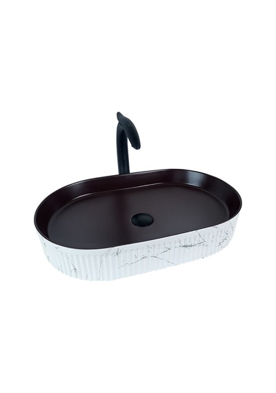 Marmo 58 Cm Beyaz Bordo Tezgah Üstü Çanak Lavabo Renkli
