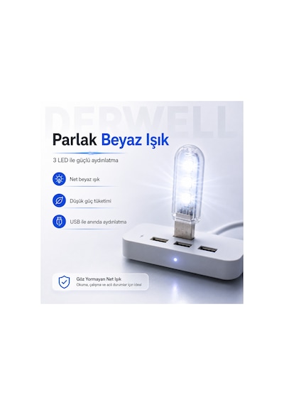 Mini Usb Led Lamba 3 Ledli Taşınabilir Cep Boy Gece Lambası Şeffaf Koruyucu Kapaklı Tak Çalıştır Düşük Güç Tüketimi Yüksek Verim Beyaz Işık Powerbank Laptop Uyumlu Kamp Aydınlatması Stick Led Işık