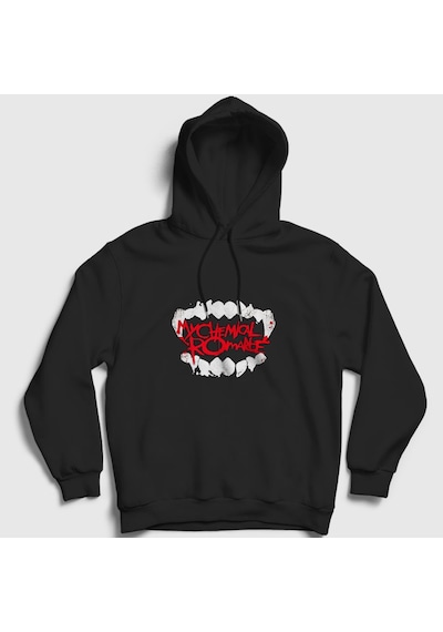 Presmono Unisex Teeth My Chemical Romance Kapüşonlu Sweatshirt Siyah