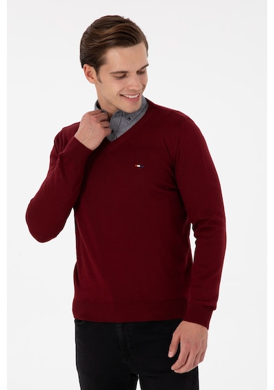 U.S. Polo Assn. Erkek Slim Fit V Yaka Bordo Basic Kazak 50298283-VR014