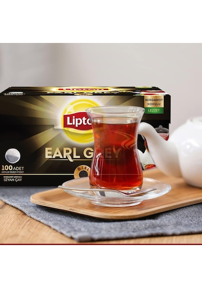 Lipton Earl Grey Demlik Süzen Poşet Bergamot Aramolı Siyah Çay 100'lü Paket