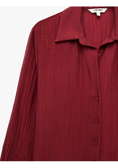 Koton Uzun Kollu Kaçık Yaka Düğmeli Oversize Gömlek Bordo 7wak60129pw