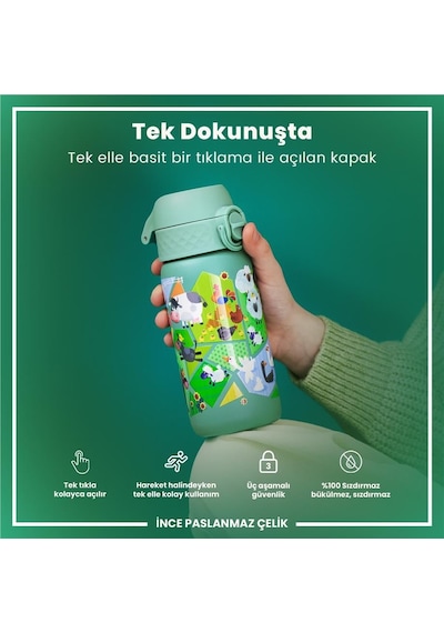 Ion8 - Paslanmaz Çelik Çocuk Suluk - Çiftlik Hayvanları - 400 Ml - Sızdırmaz Çok Renkli