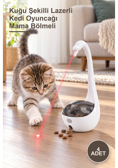 4 Adet Kuğu Şekilli Lazerli Kedi Oyuncağı Mama Bölmeli