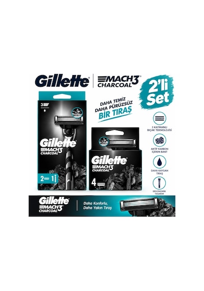 Gillette Mach3 Charcoal 2'li Set 1 Sap + 6 Yedek Bıçak