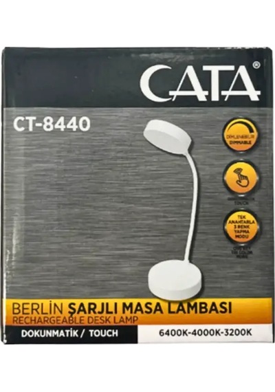 Cata Ct 8440 Berlin Beyaz Eski Kasa Şarjlı Masa Lambası 3 Renk Siyah