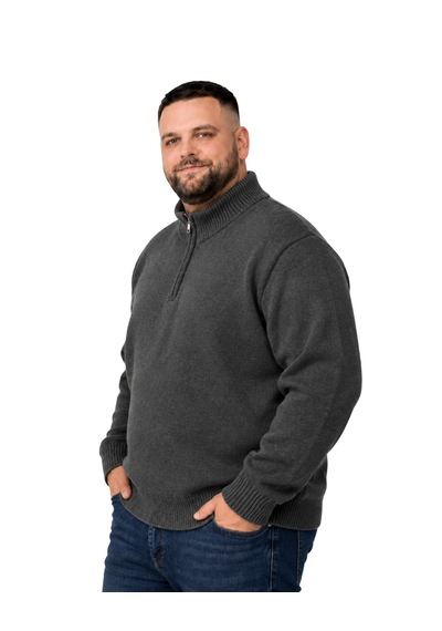 Battalmoda Erkek Büyük Beden Antrasit Hattush Dik Yaka Cepli Triko Hırka 3xl-4xl-5xl-6xl