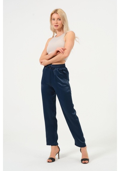Rich Kadın Yüksek Bel Parlak Saten Pantalon Çok Renkli
