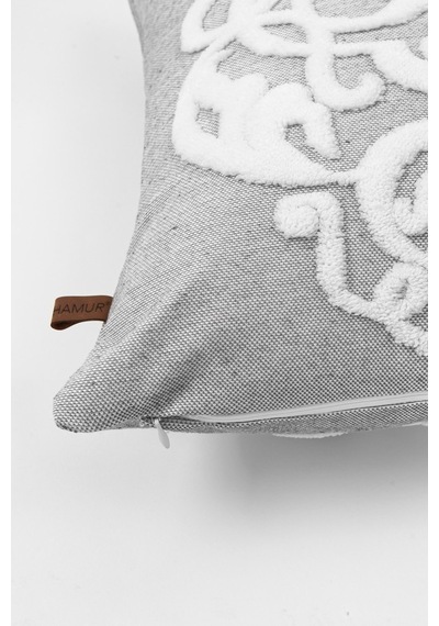 Bohem Özel Tasarım Punch Panç Desen Kare Dekoratif Kırlent Kılıfı 43x43 cm Damask Gri