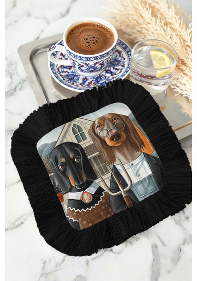Amerikan Gotik Köpekler Saçaklı Sunum Peçetesi - Mizahi Vintage Rustik Siyah Bardak Altlığı Mendil Tozlu Okyanus Pas Amerikan Gotik Köpekler Saçaklı Sunum Peçetesi - Mizahi Vintage Rustik Siyah Bardak Altlığı Mendil Tozlu Okyanus Pas