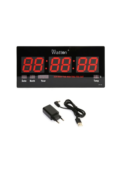 Watton Ceta Dijital Duvar Ve Masa Saati Wt-109 45cm-21,5cm Tarih Saat Dakika Saniye Alarm Derece Pm/am Takvim Siyah