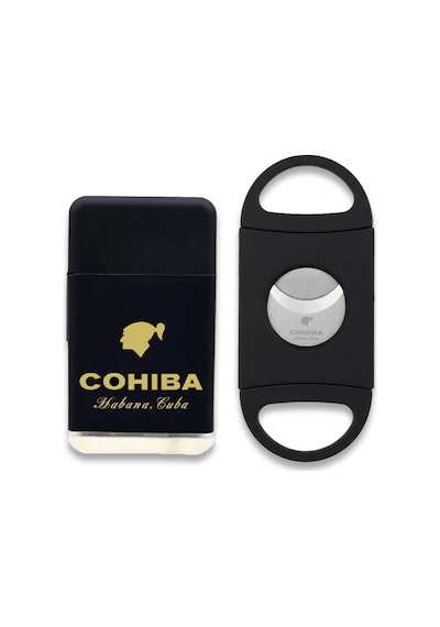 Cohiba Plastik Jet Alev Puro Çakmağı Kesici Seti Siyah